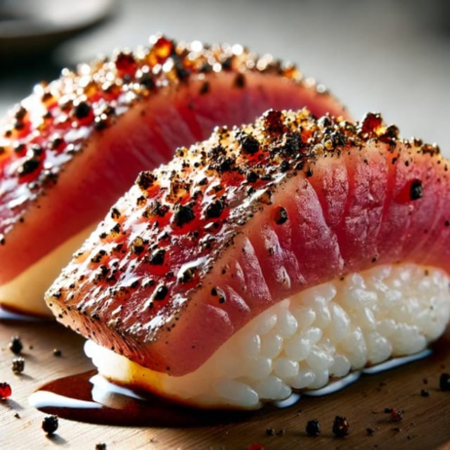 Seared Peppered Tuna Nigiri.